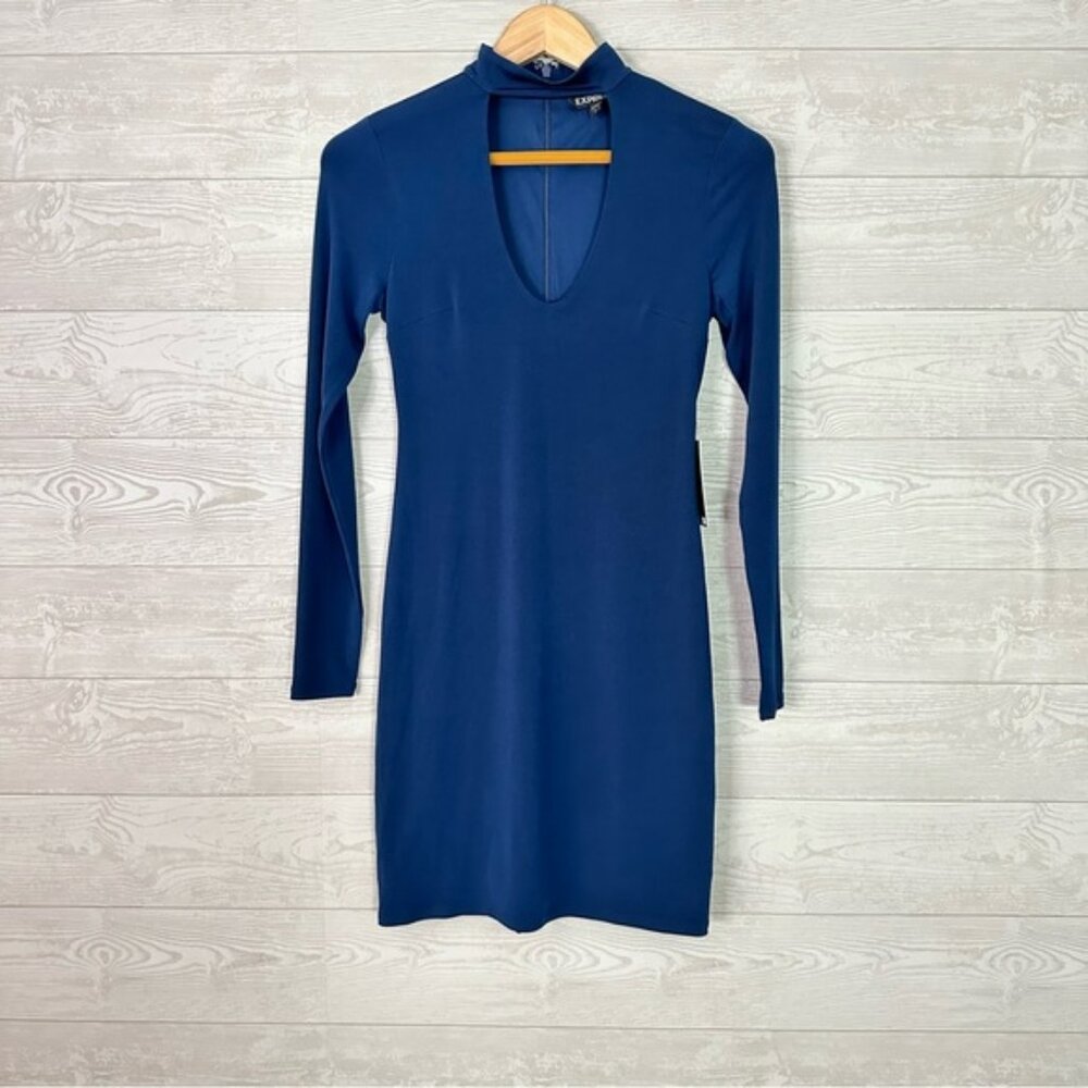 Express navy blue long sleeve mini dress Long sleeve 4 NEW